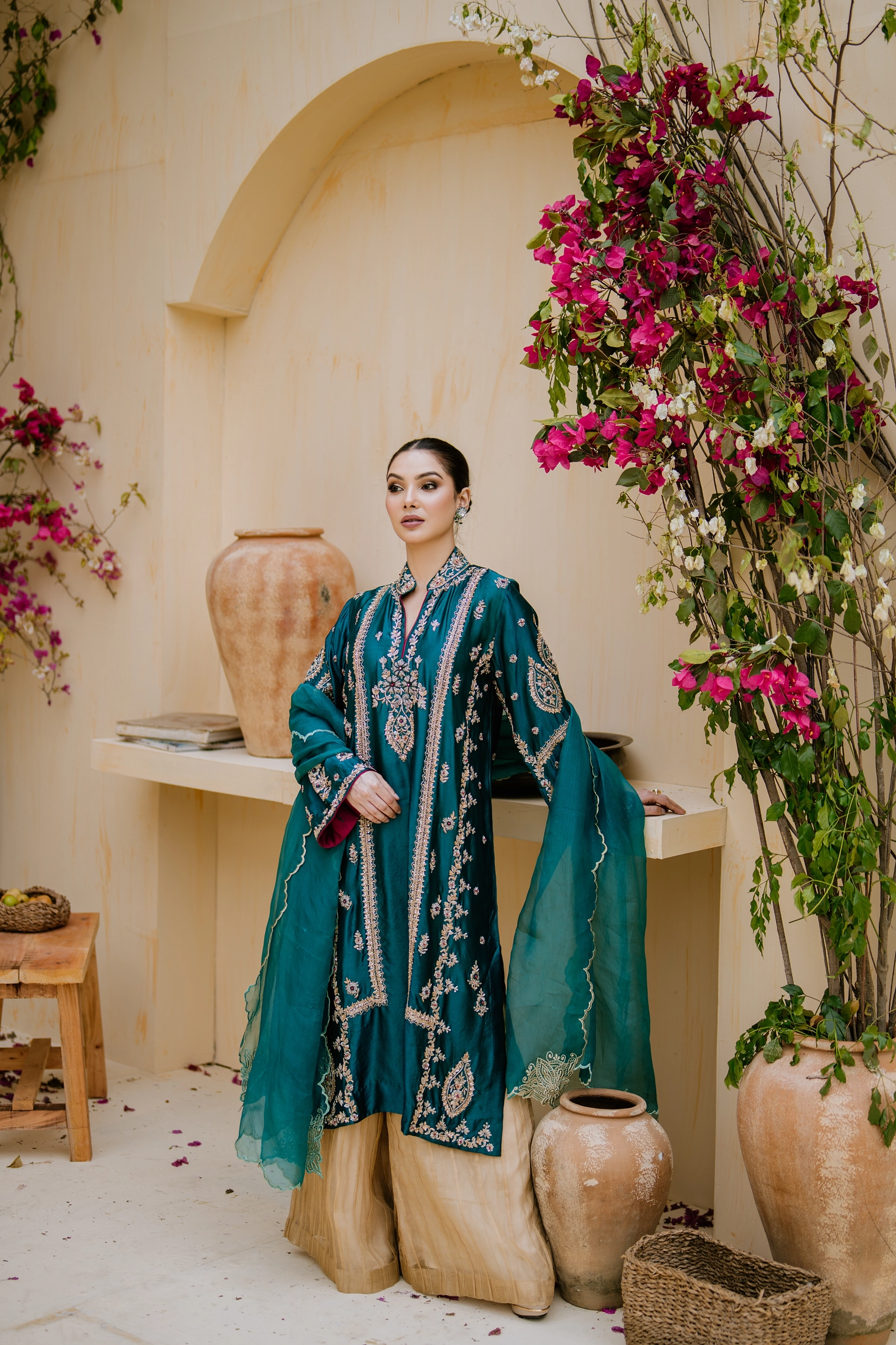 Embroidered Teal Sharara Suit